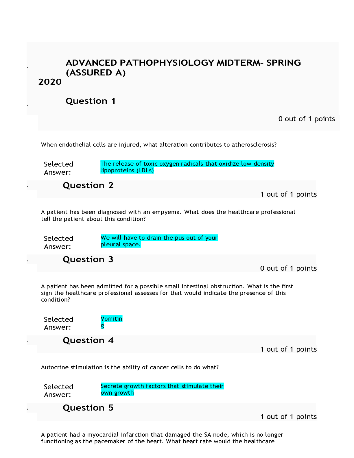 Preview image for ADVANCED PATHOPHYSIOLOGY MIDTERM- SPRING (ASSURED A)